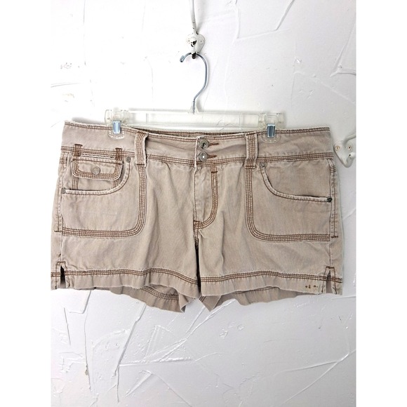 Y2k Hydraulic Size 36 Waist Tan Low Rise Short Shorts Micro Mini Distressed - Picture 1 of 11
